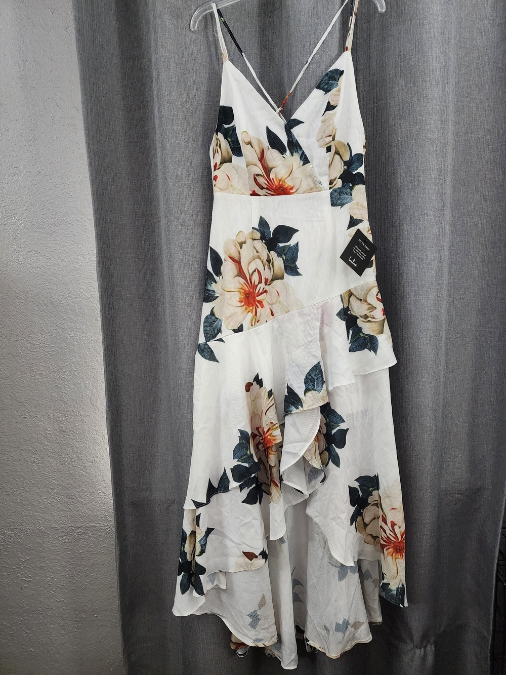 Lulu's White Floral High-Low Ruffle Midi Dress